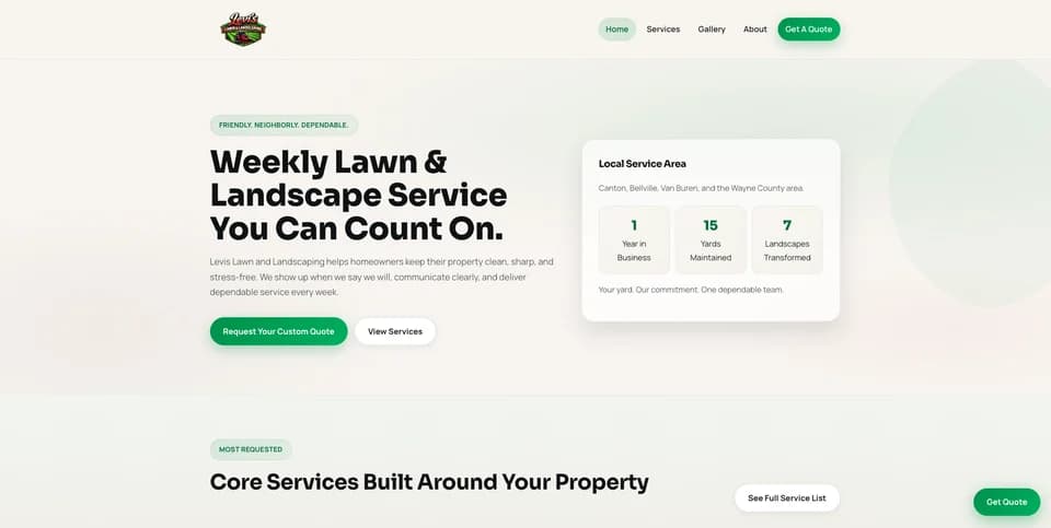 Levi's Lawn & Landscaping website designed by zelōn studios — landscaper web design Michigan
