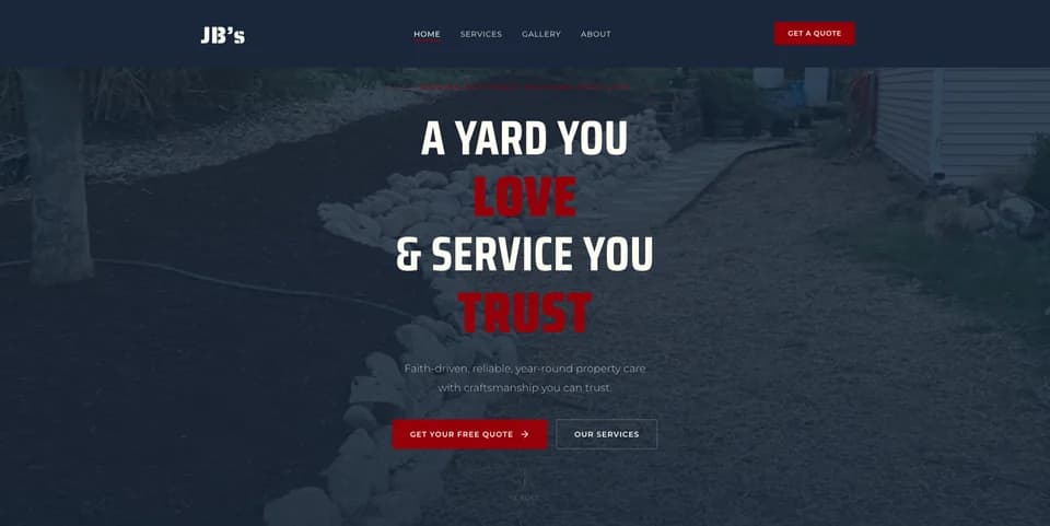 JB Landscaping MI website redesign — mobile-first landscaping website with quote flow